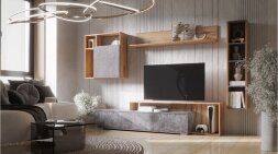 Модульная гостиная Даллас, Цемент темный/дуб вотан