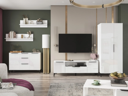 Шкаф 2-х створчатый Кимберли, Белый/Белый глянец 